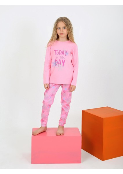 Kar Tanesi Desen Pembe Kız Çocuk Pijama Takım