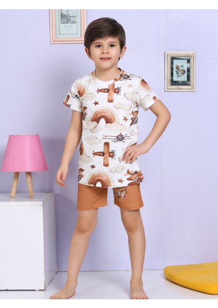 Helikopter Desen Kahverengi Şortlu Pijama Takımı fiyatları