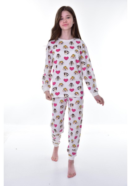 Minykids Sincap Desenli Beyaz Çocuk Pijama Takımı