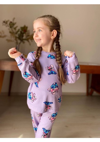 Lila Stitch Desen Fitilli Kız Çocuk Pijama Takım fiyatları