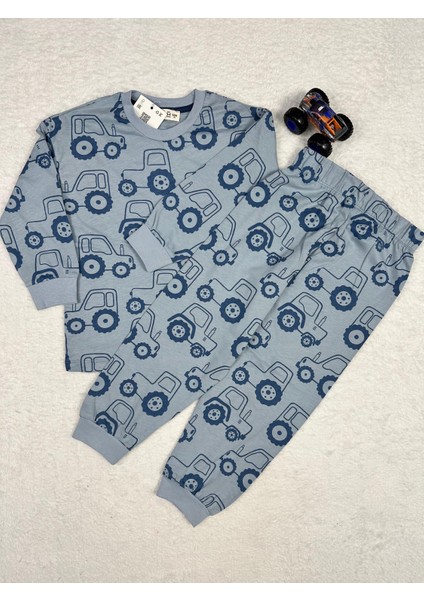 Traktör Desen Mavi Erkek Çocuk Pijama Takım