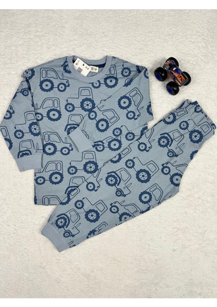 Traktör Desen Mavi Erkek Çocuk Pijama Takım