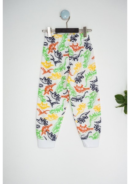 Dinozor Desenli Beyaz Çocuk Pijama Takımı