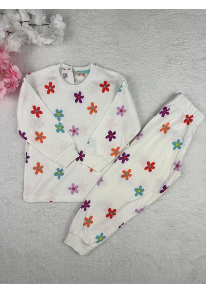 Renkli Çiçek Desen Kız Çocuk Pijama Takım