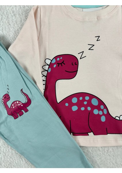 Dinozor Desen Kız Çocuk Pijama Takım