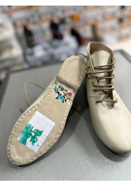 Krem Rengi Deri Tango-Salsa-Swing-Solo- Cazz Dans Botu modelleri