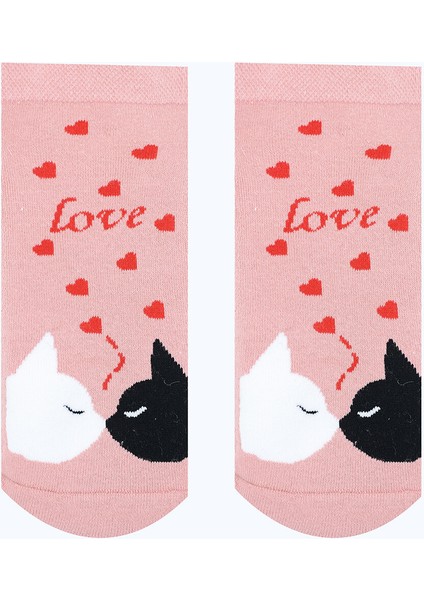 Pembe Love Cats Patik Çorap