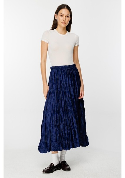 Pileli Kırınkıl Saten Etek Lacivert fiyatları