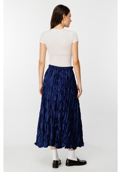 Pileli Kırınkıl Saten Etek Lacivert modelleri