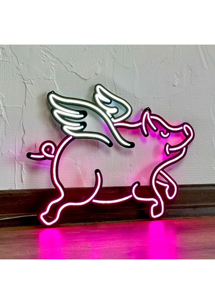 Domuz Modern Metal Üzerine Neon LED Duvar Tabelası - Domuzcuk, Piggy-