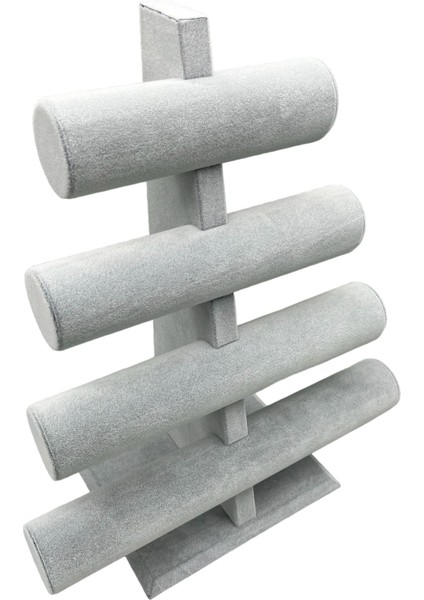 Yerli Üretim Süet Kumaş Gri Renk Dört Kademeli 38/34 cm Bileklik-Saat Sergileme Standı