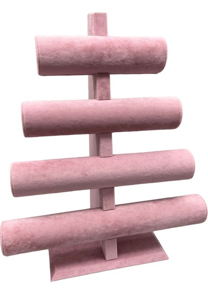 Yerli Üretim Süet Kumaş Pembe Renk Dört Kademeli 38/34 cm Bileklik-Saat Sergileme Standı fiyatları