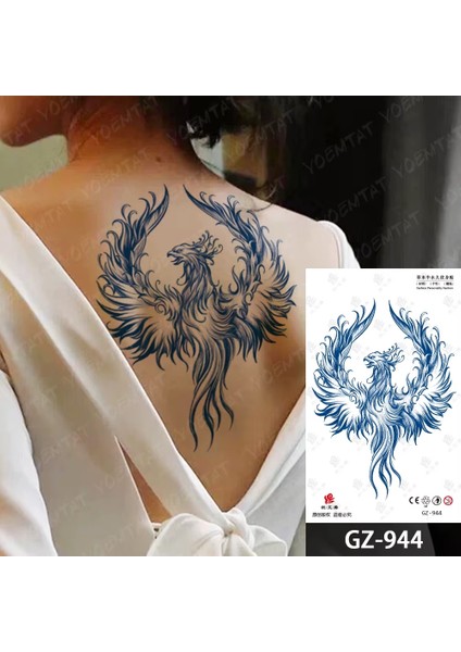 1 Ay Kalıcı Gerçekçi Anka Kuşu Figürlü Geçici Dövme Yapıştırma Tattoo