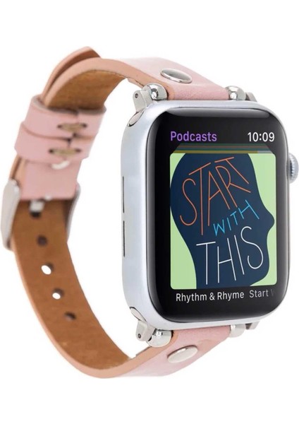 Apple Watch Slim Deri Kordon 42 ve 44 mm Uyumlu Pembe