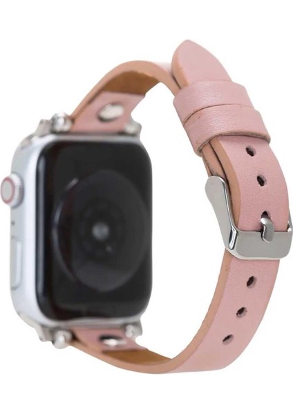 Apple Watch Slim Deri Kordon 42 ve 44 mm Uyumlu Pembe