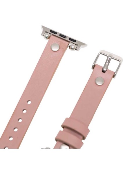 Apple Watch Slim Deri Kordon 42 ve 44 mm Uyumlu Pembe