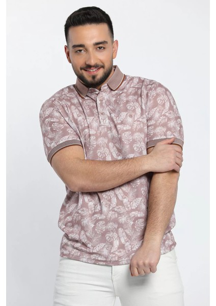 Yaprak Baskılı Polo Yaka Erkek Tişört