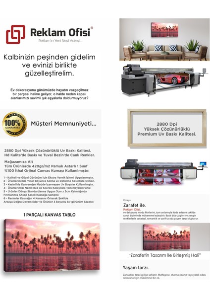 Palmiye Ağaçları, Soyut, Gün Batımı, Modern Premium Kanvas Tablo