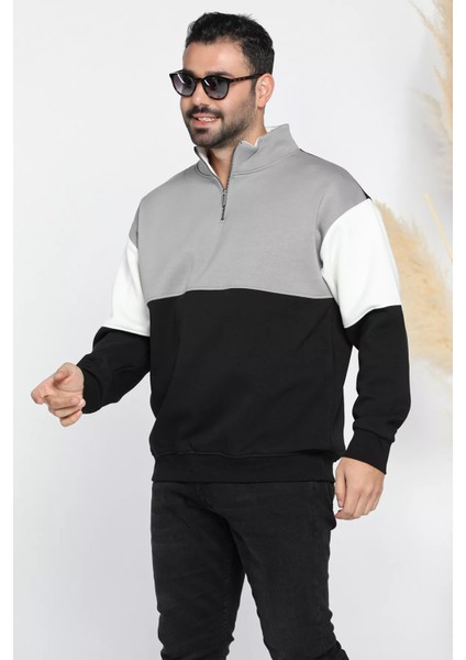 Erkek Dik Yaka Garnili Şardonlu Üç Iplik Sweatshirt