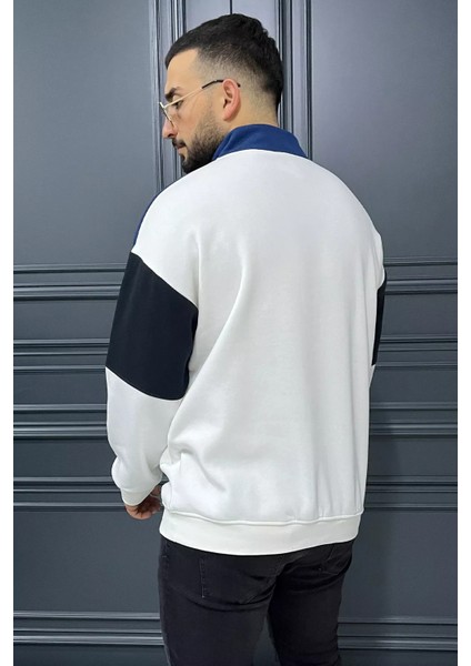 Erkek Dik Yaka Garnili Şardonlu Üç Iplik Sweatshirt