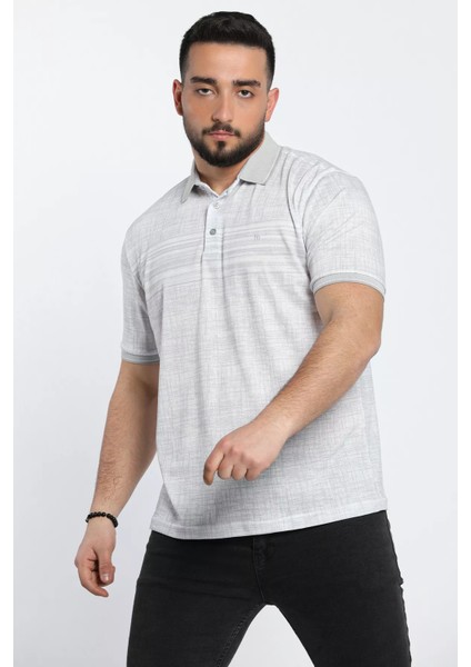 Polo Yaka Ön Düğme Detaylı Dijital Baskı Likralı Erkek Tişört