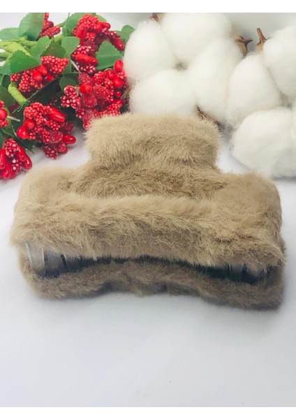 Bej Rengi Peluş Mandal Toka