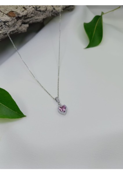 Kadın Pırlanta Modeli Pembe Zirkon Taşlı 316 L Çelik Kalp Kolye fiyatları