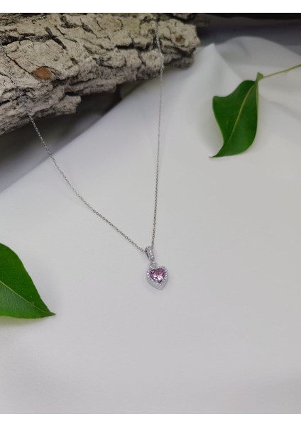 Kadın Pırlanta Modeli Pembe Zirkon Taşlı 316 L Çelik Kalp Kolye modelleri