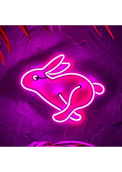 Tavşan Neon LED Duvar Dekoru - Tavşan - Çocuk Odası si, Ev si - Rabbit 1 - Modern & Endüstriyel Neon LED Duvar Dekoru, 37.5 x 30.5 cm , Pembe Led, 12V Adaptör