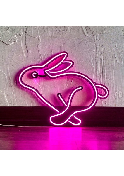 Tavşan Neon LED Duvar Dekoru - Tavşan - Çocuk Odası si, Ev si - Rabbit 1 - Modern & Endüstriyel Neon LED Duvar Dekoru, 37.5 x 30.5 cm , Pembe Led, 12V Adaptör