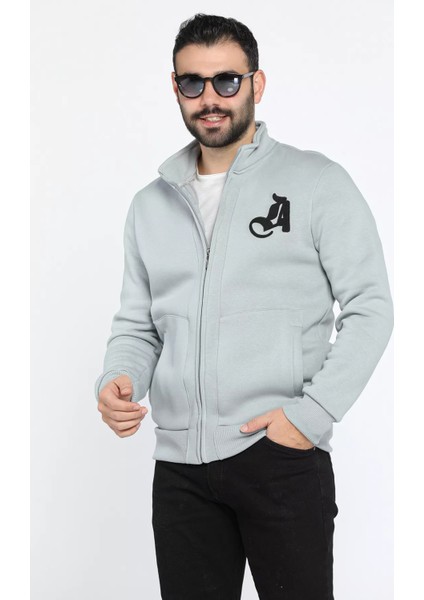 Erkek Nakışlı Fermuarlı Şardonlu Üç Iplik Sweatshirt modelleri