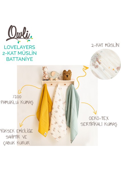 Lovelayers 2 Kat 3'lü Müslin Set Forest 70x70 Cm