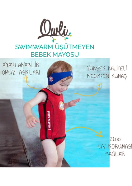 Swimwarm Üşütmeyen Bebek Mayosu Kırmızı - Siyah