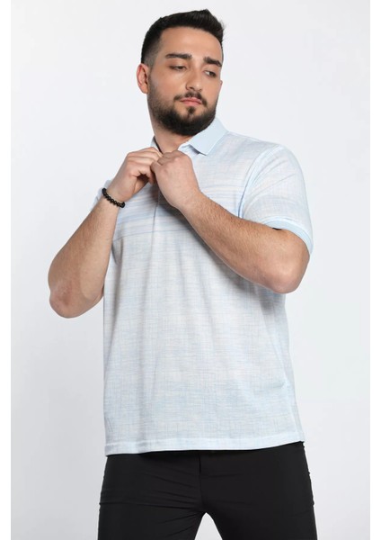 Polo Yaka Ön Düğme Detaylı Dijital Baskı Likralı Erkek Tişört
