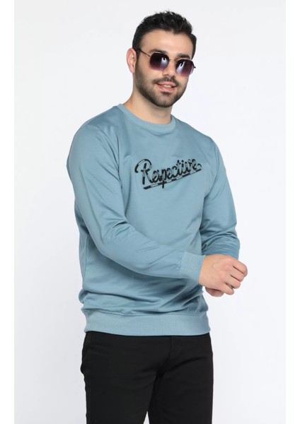 Erkek Bisiklet Yaka Ön Nakışlı Sweatshirt