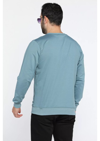 Erkek Bisiklet Yaka Ön Nakışlı Sweatshirt