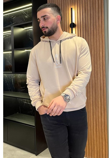 Erkek Kapüşonlu Baskılı Kanguru Cepli Sweatshirt