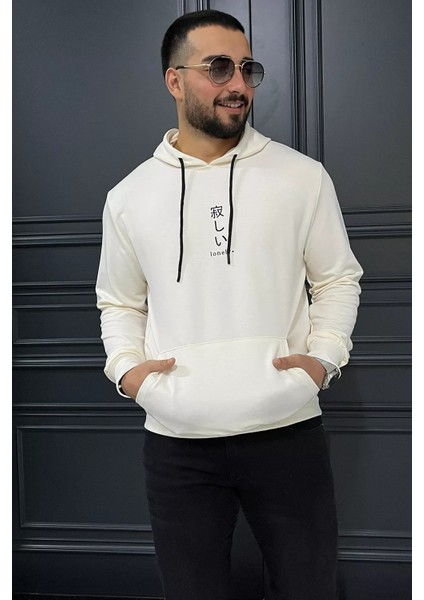 Erkek Kapüşonlu Baskılı Kanguru Cepli Sweatshirt