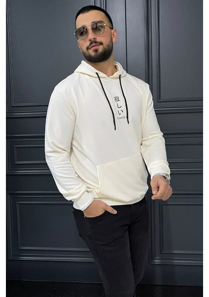 Erkek Kapüşonlu Baskılı Kanguru Cepli Sweatshirt