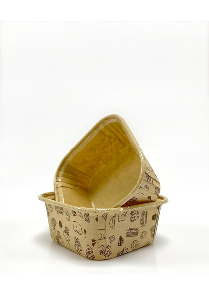 Muffin Kare Kağıt Kraft Desenli Sarı Kek Kalıbı - 50 Adetlik 3 Paket fırsatları