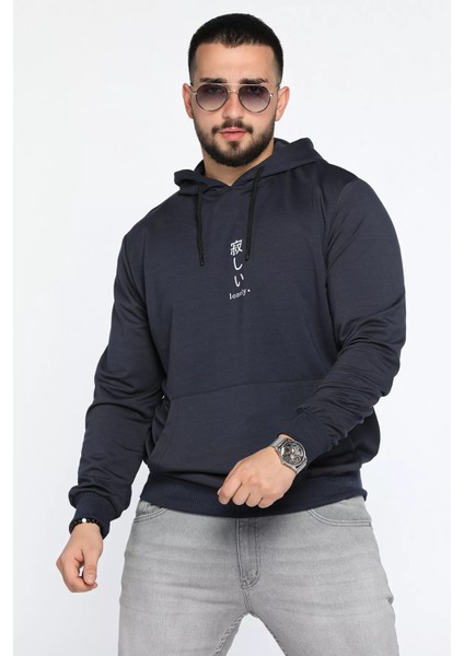 Erkek Kapüşonlu Baskılı Kanguru Cepli Sweatshirt