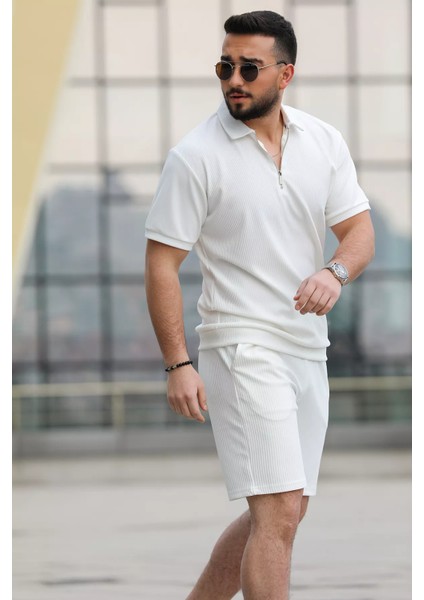 Fermuarlı Polo Yaka Jakarlı Erkek Tişört modelleri