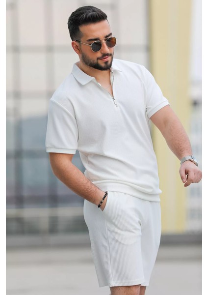 Fermuarlı Polo Yaka Jakarlı Erkek Tişört fırsatları