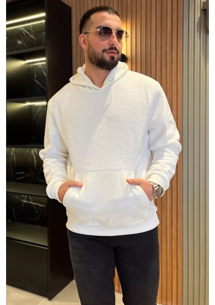 Erkek Kapüşonlu Kanguru Cepli Polar Sweatshirt