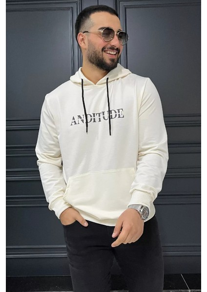 Erkek Kapüşonlu Kanguru Cepli Baskılı Sweatshirt