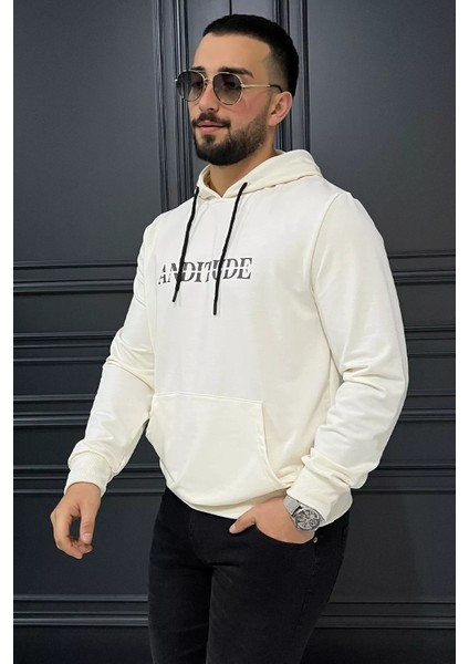 Erkek Kapüşonlu Kanguru Cepli Baskılı Sweatshirt