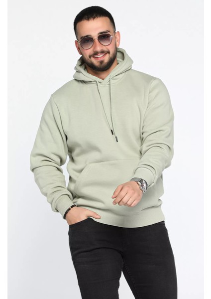 Erkek Kapüşonlu Kanguru Cepli Şardonlu Üç Iplik Sweatshirt