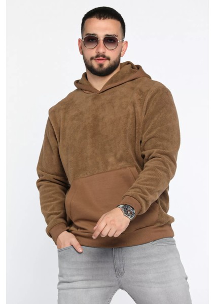 Erkek Kapüşonlu Kanguru Cepli Polar Sweatshirt