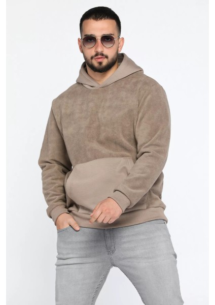 Erkek Kapüşonlu Kanguru Cepli Polar Sweatshirt