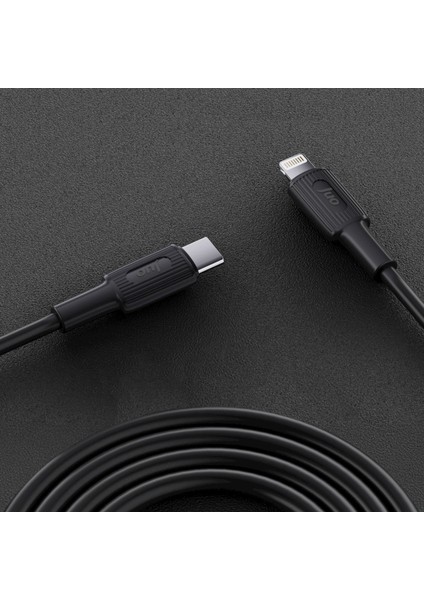 27W USB Type-C To Lightning iPhone iPad Silikon Hızlı Şarj ve Data Kablosu Siyah 2 Metre
